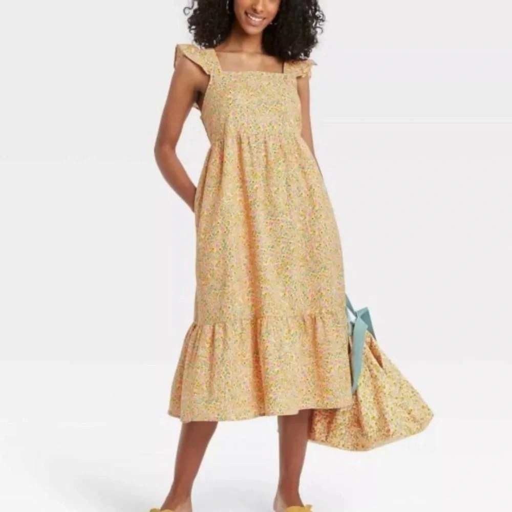 Universal Thread Floral Midi Dress Large Cotton Ruffle Smocked Back Cottagecore